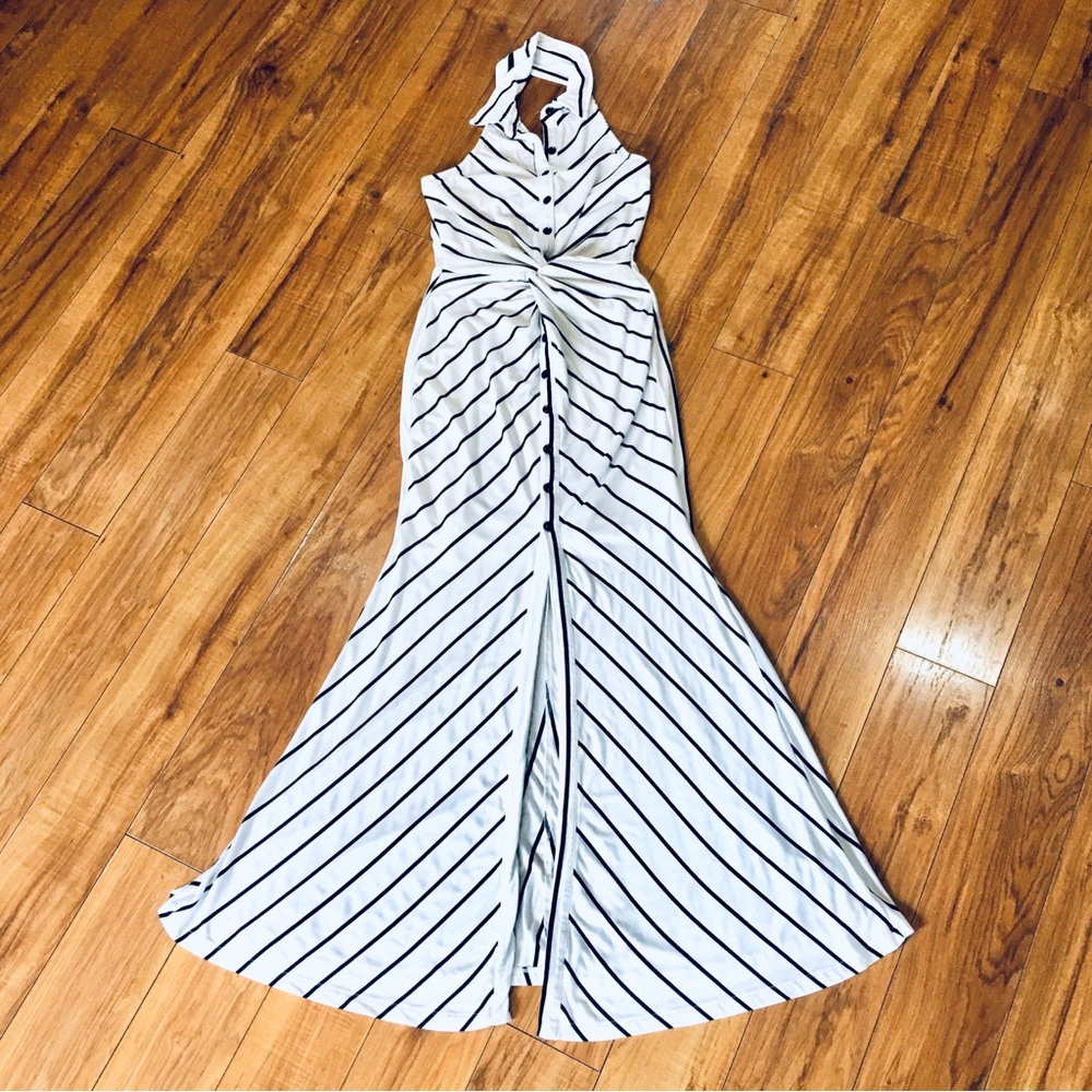 Venus striped long maxi dress beach cottage core nautical black white striped